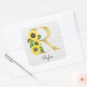 Monogram Gold Sunflower Girly Floral Initiaal R Vierkante Sticker (Envelop)