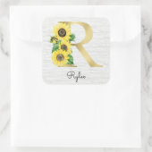 Monogram Gold Sunflower Girly Floral Initiaal R Vierkante Sticker (Tas)