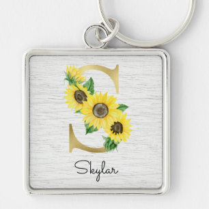 Monogram Gold Sunflower Girly Floral Initiaal S Sleutelhanger