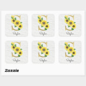 Monogram Gold Sunflower Girly Floral Initiaal S Vierkante Sticker (Vel)