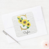Monogram Gold Sunflower Girly Floral Initiaal S Vierkante Sticker (Envelop)