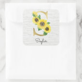 Monogram Gold Sunflower Girly Floral Initiaal S Vierkante Sticker (Tas)