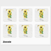 Monogram Gold Sunflower Girly Floral Initiaal T Vierkante Sticker (Vel)