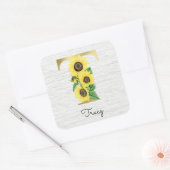 Monogram Gold Sunflower Girly Floral Initiaal T Vierkante Sticker (Envelop)