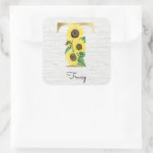 Monogram Gold Sunflower Girly Floral Initiaal T Vierkante Sticker (Tas)