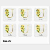 Monogram Gold Sunflower Girly Floral Initiaal U Vierkante Sticker (Vel)
