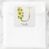 Monogram Gold Sunflower Girly Floral Initiaal U Vierkante Sticker (Tas)
