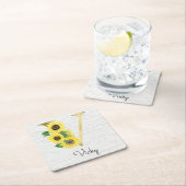 Monogram Gold Sunflower Girly Floral Initiaal V Kartonnen Onderzetters (Insitu)