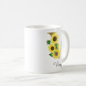 Monogram Gold Sunflower Girly Floral Initiaal V Koffiemok (Voorkant rechts)