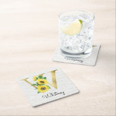 Monogram Gold Sunflower Girly Floral Initiaal W Kartonnen Onderzetters (Insitu)