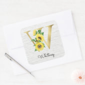 Monogram Gold Sunflower Girly Floral Initiaal W Vierkante Sticker (Envelop)