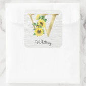 Monogram Gold Sunflower Girly Floral Initiaal W Vierkante Sticker (Tas)