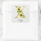Monogram Gold Sunflower Girly Floral Initiaal X Vierkante Sticker (Tas)