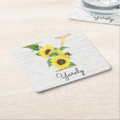 Monogram Gold Sunflower Girly Floral Initiaal Y Kartonnen Onderzetters (Schuin)