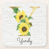 Monogram Gold Sunflower Girly Floral Initiaal Y Kartonnen Onderzetters (Voorkant)
