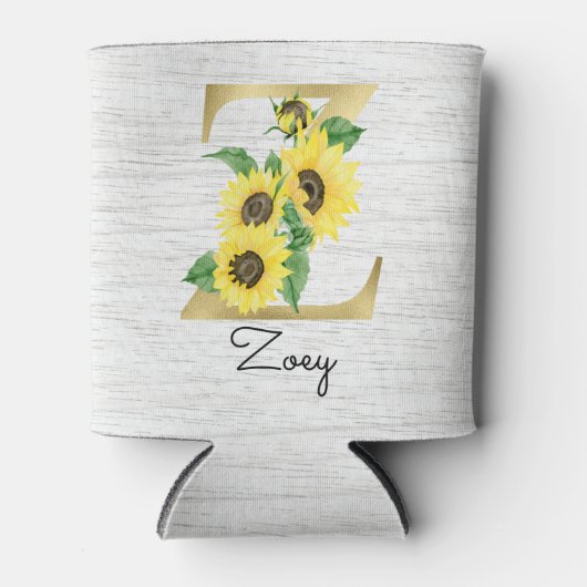 Monogram Gold Sunflower Girly Floral Initiaal Z Ca Blikjeskoeler (Voorkant)