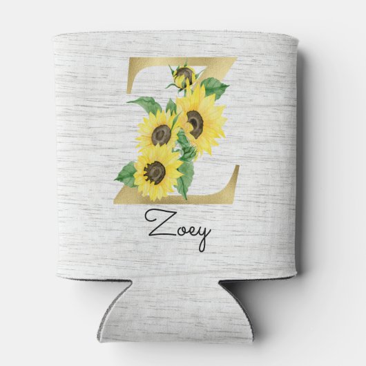 Monogram Gold Sunflower Girly Floral Initiaal Z Ca Blikjeskoeler (Achterkant)