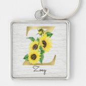 Monogram Gold Sunflower Girly Floral Initiaal Z Sleutelhanger (Voorkant)