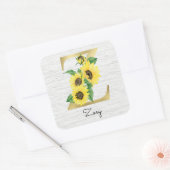 Monogram Gold Sunflower Girly Floral Initiaal Z Vierkante Sticker (Envelop)