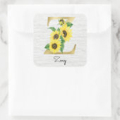 Monogram Gold Sunflower Girly Floral Initiaal Z Vierkante Sticker (Tas)