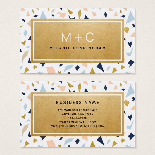 Monogram Gold Terrazzo Visitekaartjes (Voorkant /achterkant)