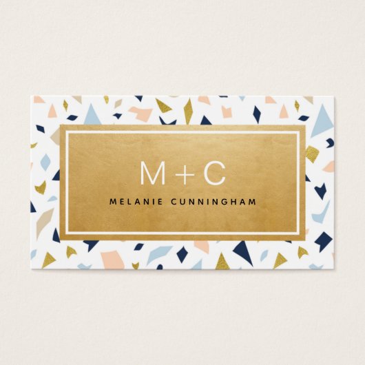 Monogram Gold Terrazzo Visitekaartjes (Voorkant)