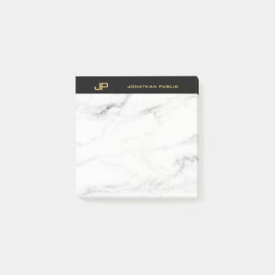 Monogram Gold Text White Marble Elegant Sjabloon Post-it® Notes