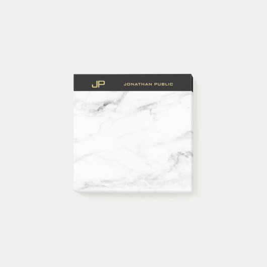 Monogram Gold Text White Marble Elegant Sjabloon Post-it® Notes (Voorkant)
