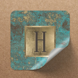 Monogram Gold Turquoise & Blauwgroen  koper Vierkante Sticker