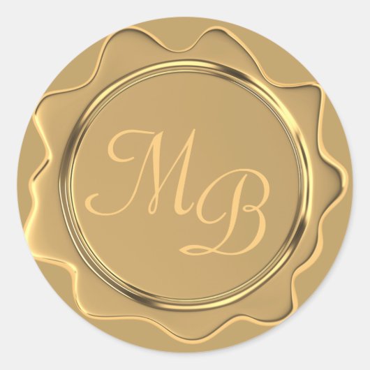 Monogram Gold Wax Envelope Seal Weddenkers Ronde Sticker (Voorkant)