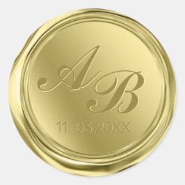 Monogram Gold Wax Seal Wedding Ronde Sticker