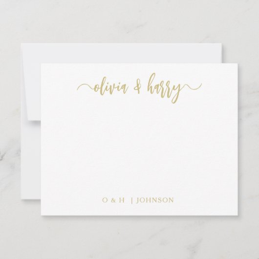 Monogram Gold White Wedding Note Kaart Notitiekaartje (Voorkant)