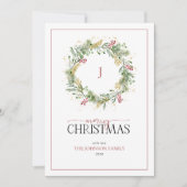Monogram Gold Winter Wreath Merry KerstHolida Feestdagenkaart (Voorkant)