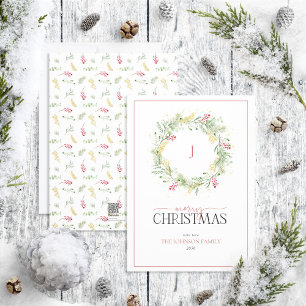 Monogram Gold Winter Wreath Merry KerstHolida Feestdagenkaart