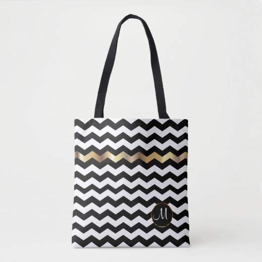 Monogram Gold, wit en zwart design Tote Bag (Voorkant)