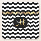 Monogram Gold, witte en zwarte Chevron Kartonnen Onderzetters (Voorkant)