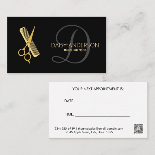 monogram GOLD Witte Haarstylist benoeming Visitekaartje (Voorkant / Achterkant)