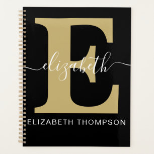 Monogram Gold Zwart Gepersonaliseerd Script Name I Planner