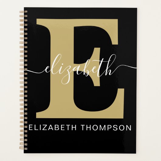 Monogram Gold Zwart Gepersonaliseerd Script Name I Planner (Voorkant)