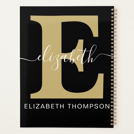 Monogram Gold Zwart Gepersonaliseerd Script Name I Planner (Achterkant)