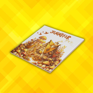 Monogram Golden Cottage Core op wit Tegeltje