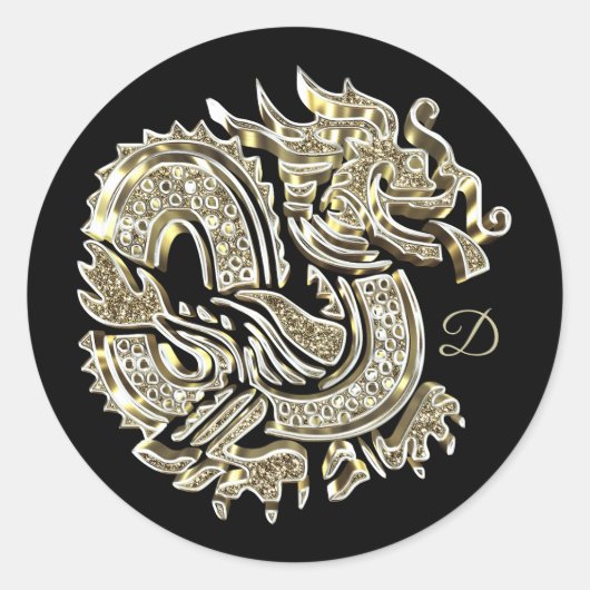 Monogram Golden Dragon Logo Elegant Ronde Sticker (Voorkant)