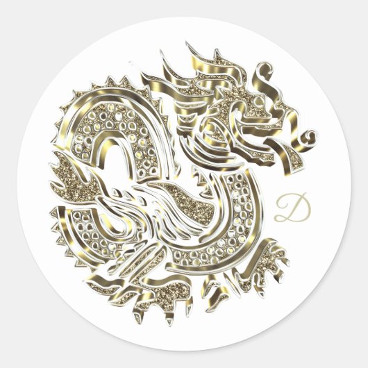 Monogram Golden Dragon Logo Elegant Ronde Sticker (Voorkant)