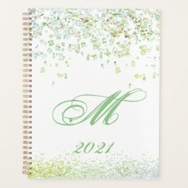 Monogram Golden & Green Sparkles 2021 Planner