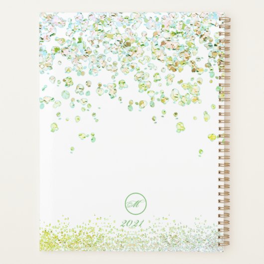 Monogram Golden & Green Sparkles 2021 Planner (Achterkant)