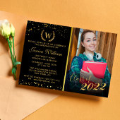 Monogram Golden Laurel Wreath Glitter Afstuderen Kaart