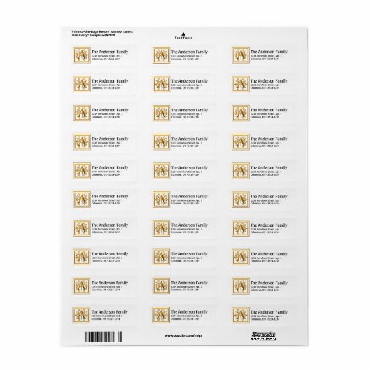 Monogram Golden Letter A Elegant Adresetiketten Etiket (Full Sheet)