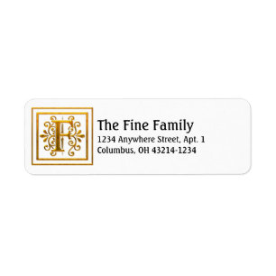 Monogram Golden Letter F Elegant Adresetiketten Etiket