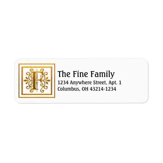 Monogram Golden Letter F Elegant Adresetiketten Etiket (Voorkant)