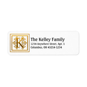 Monogram Golden Letter K Elegant Adresetiketten Etiket